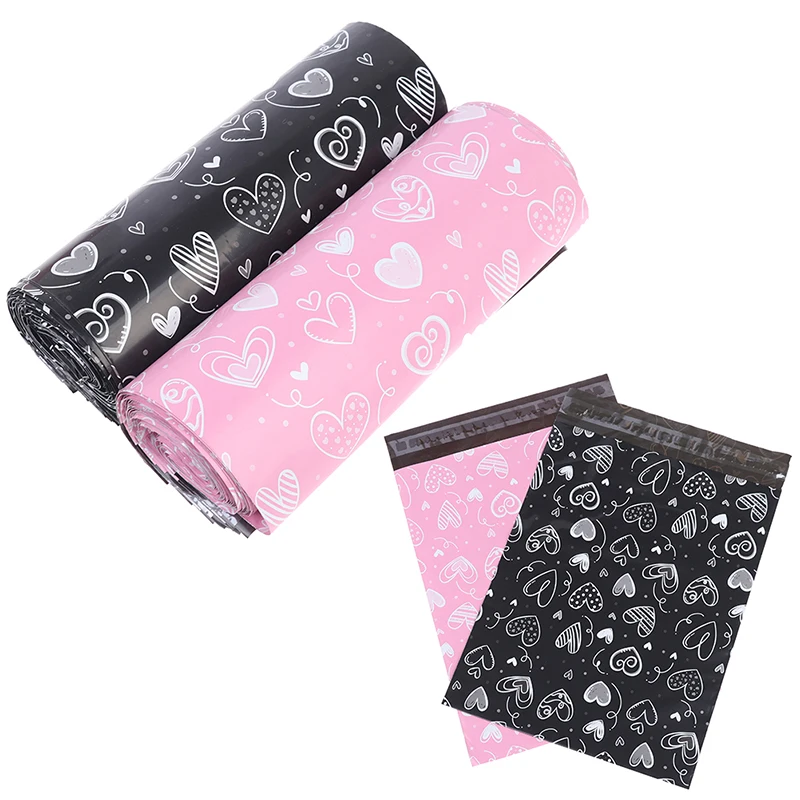 

10Pcs Heart Poly Mailer Packaging Black Pink Envelopes with Self Seal Courier Storage Bags Clothes Mailers Packaging Bags