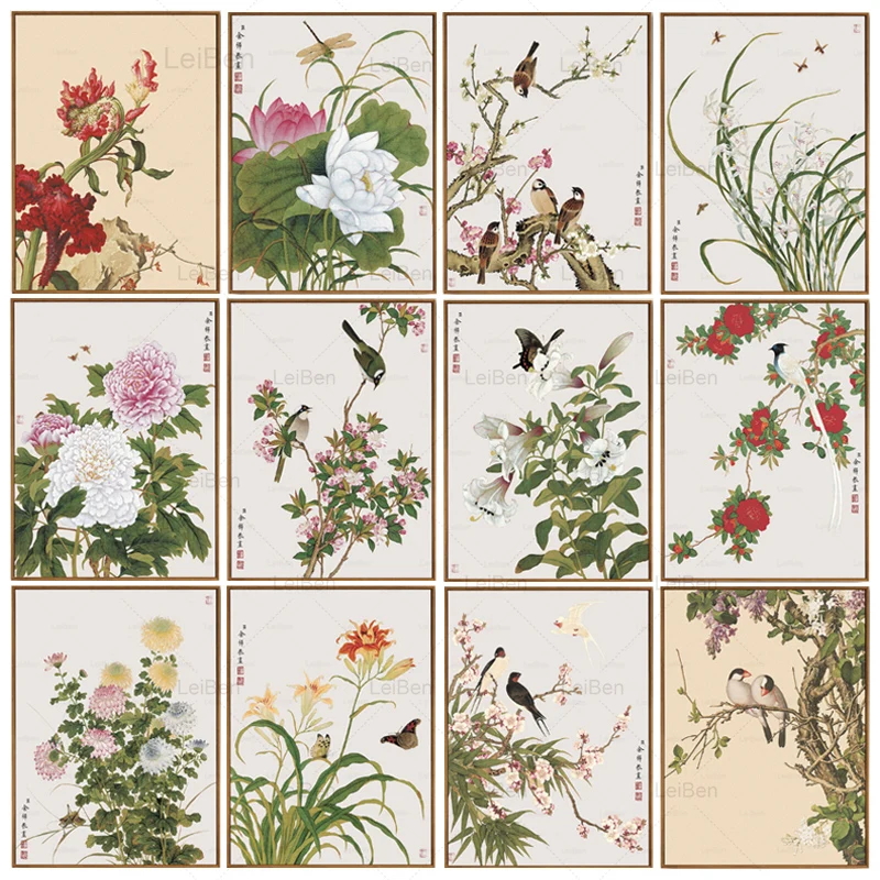 

Chinese Painting Animal Bird Spring Peach Blossom Canvas Poster Chinoiserie Wall art Picture for Modern Home Cuadros Decoration