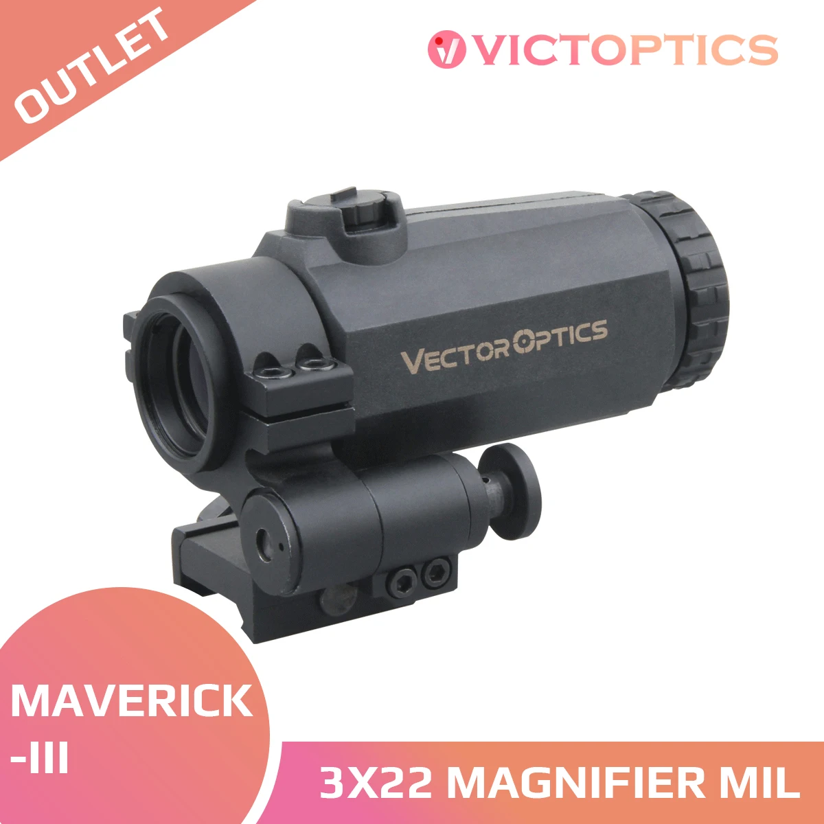 

Vector Optics Maverick-III 3x22 Magnifier MIL With Rubber Armed Flip Side Picatinny Mount Designed For Real Fire Caliber Red Dot