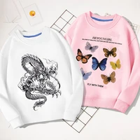 dragon print spring and autumn new boys and girls hooded sweater baby western style butterfly cartoon shirt childrens clothing