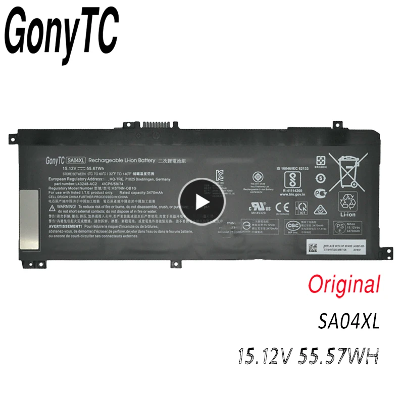 

GONYTC оригинальное качество Батарея для SA04XL Батарея для HSTNN-OB1F HSTNN-OB1G L43248-AC1 L43248-AC2