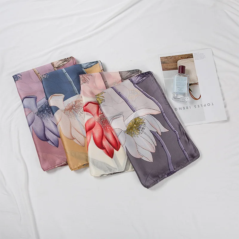 

2020 Spring New 100% Soft Silky Satin Scarf Women Silk Wraps Shawls Scarves Hijabs Female Printed Beach Cover up Ladies Bandana