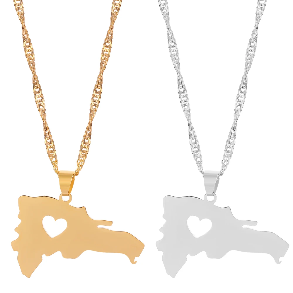 Ожерелье с подвеской в виде карты Доминиканы из нержавеющей стали | Украшения и