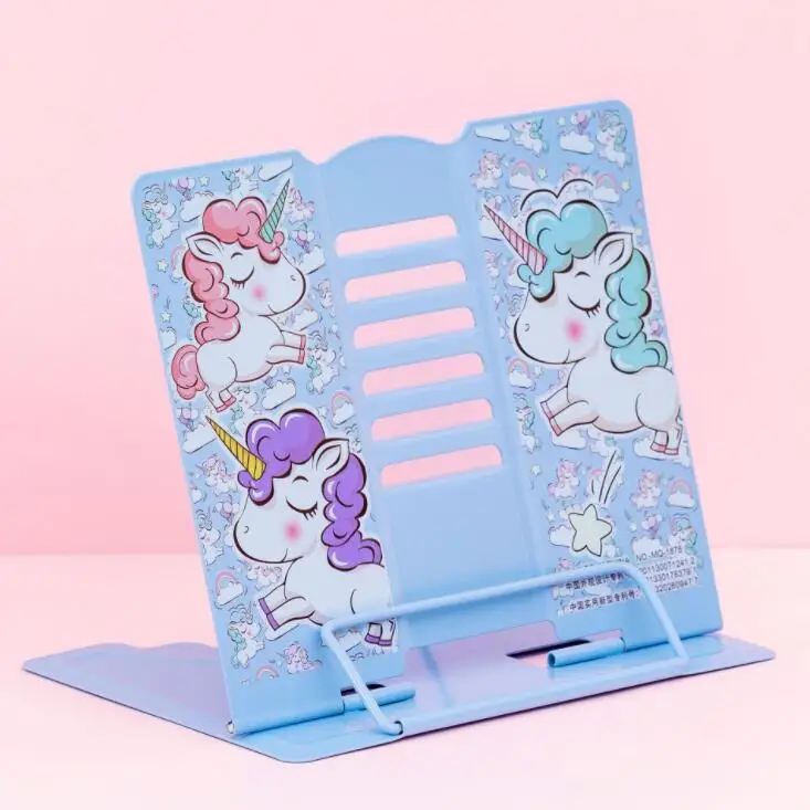 Unicorn blue Kawaii Единорог Металлический регулируемый портативный держатель для книг для чтения складная подставка держатель книжная полка держатель для документов база канцелярские принадлежности - Color: Unicorn blue