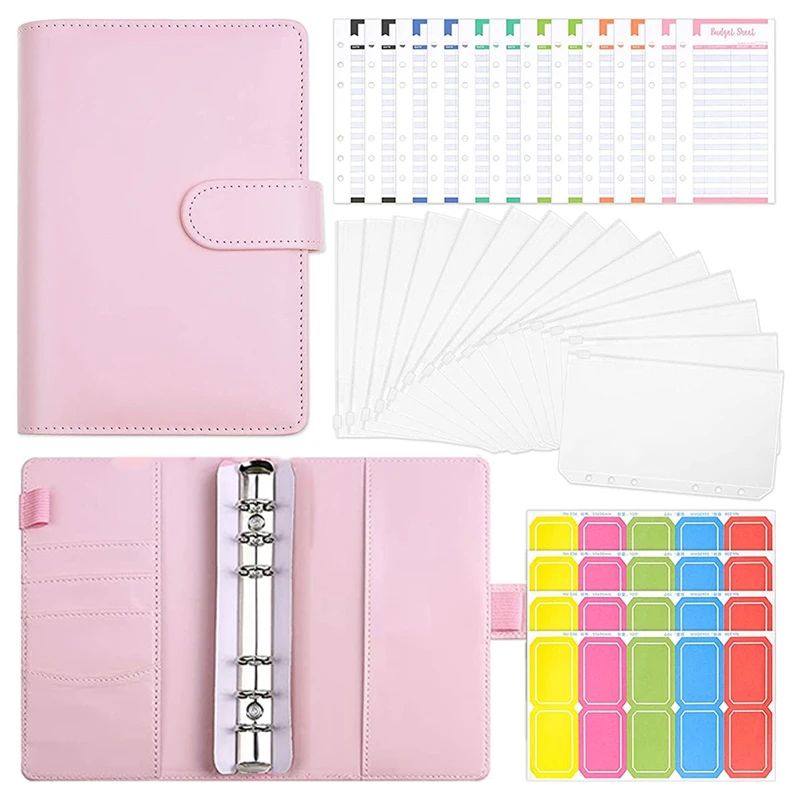 

Budget Binder with Cash Envelopes, A6 Binder Cover and 15 Clear Envelopes, Cash Envelopes for Budgeting and Saving Money