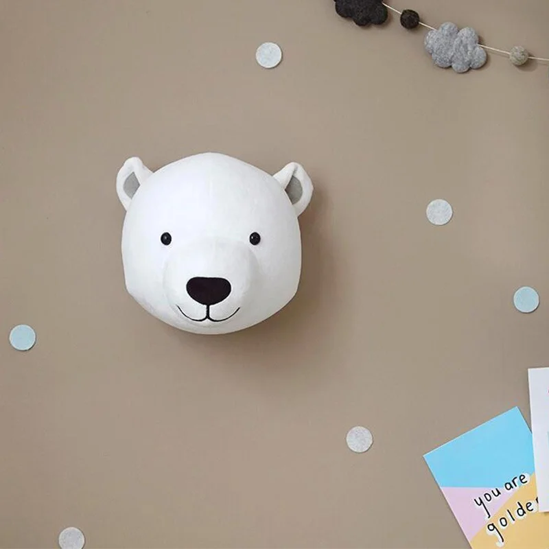 Bear without hat Скандинавский единорог, мягкие игрушки, детский Декор для стен, кролик, слон, 3D голова животного, украшение на стену для детской комнаты, детский Декор на стену - Цвет: Bear without hat