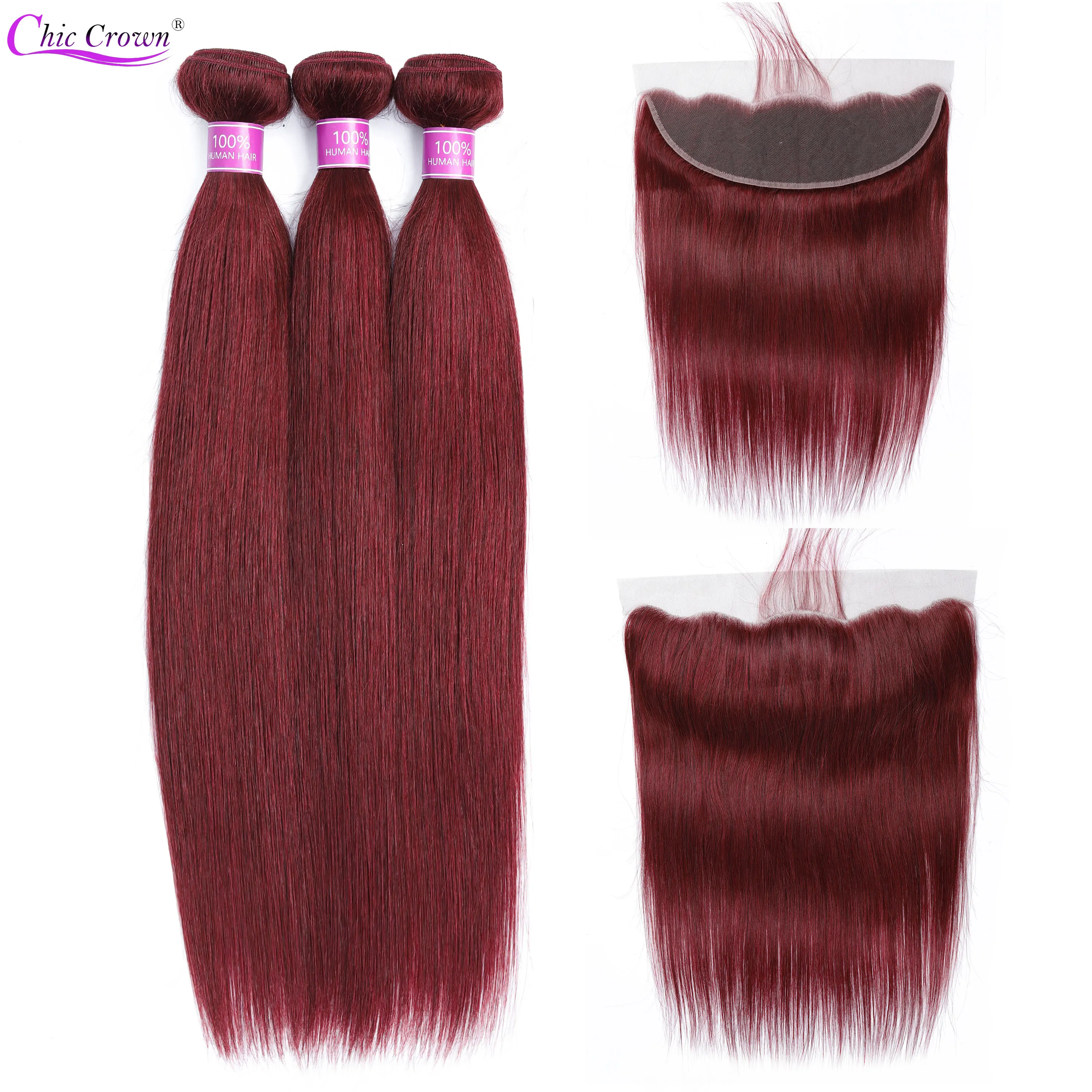 99J пряди с фронтальной цветной Красной бразильские человеческие волосы головкой