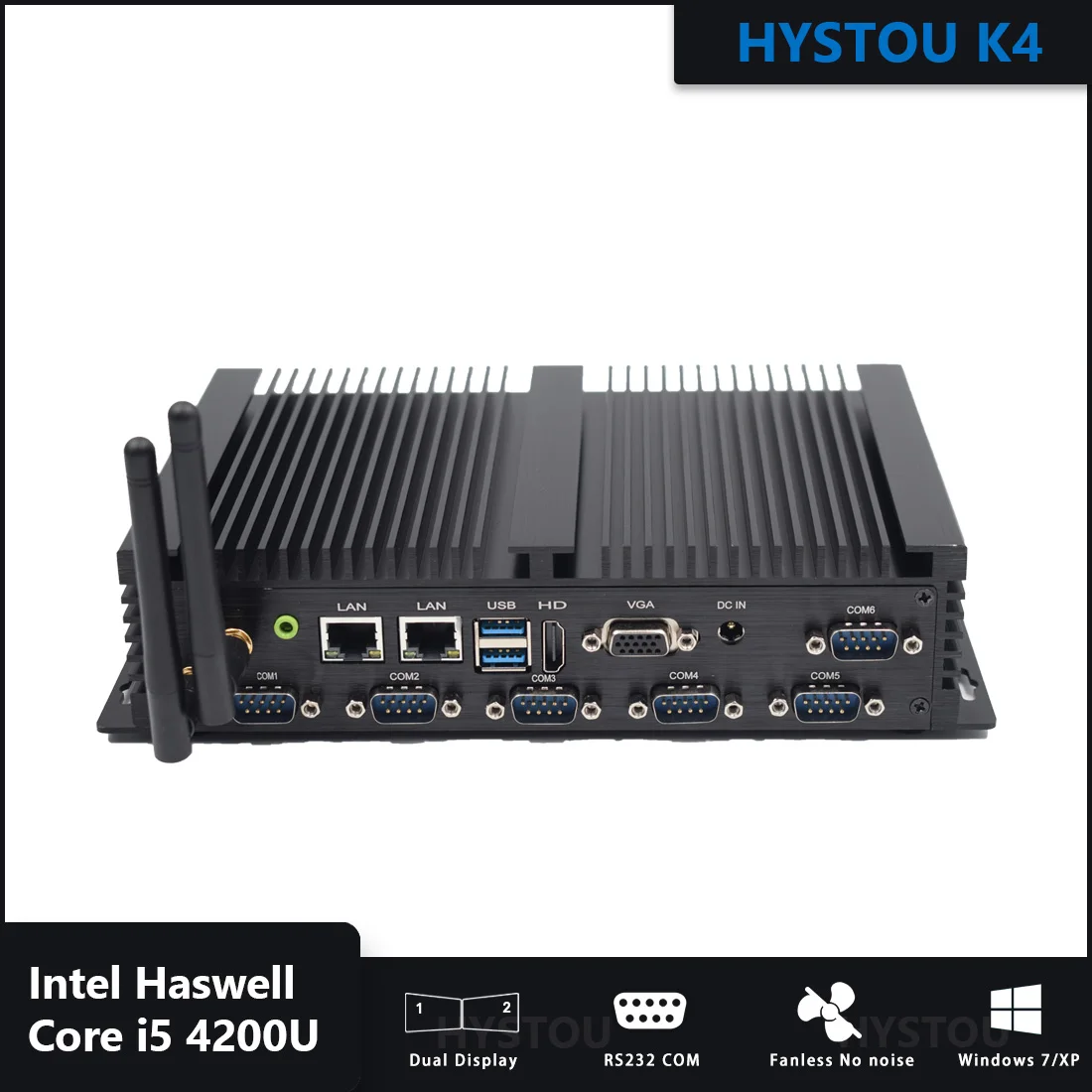 HYSTOU безвентиляторный промышленный мини-ПК Haswell Core i5 4200U 2 * DDR3 Linux Настольный HDMI VGA 4K