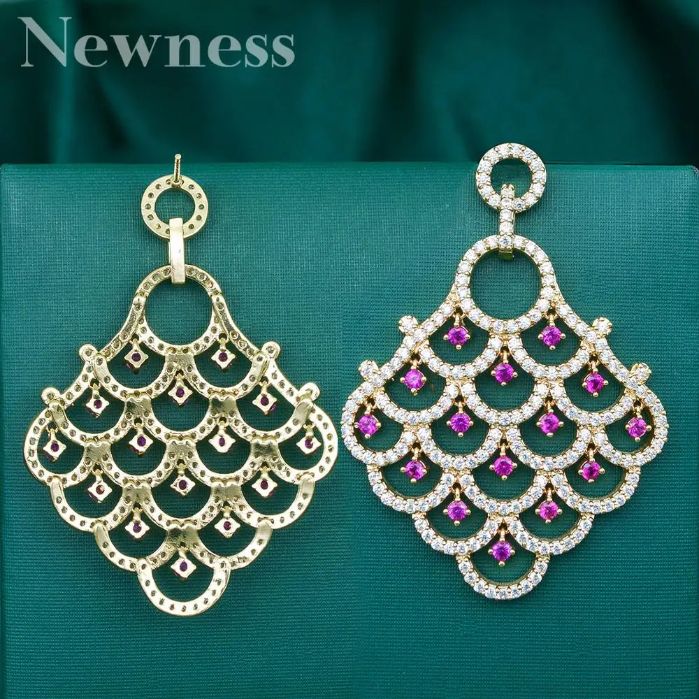 

Newness fan shape Full Mirco Paved Micro Zirconia Women Bridal Dress Wedding Everyday Drop Earring For Girl Fashion Jewelry