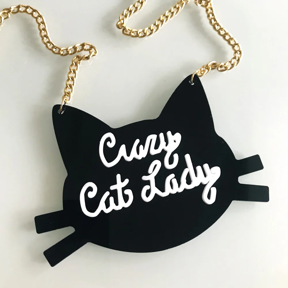 Ожерелье с подвеской из черного акрила Crazy Cat женское золотое ожерелье принтом
