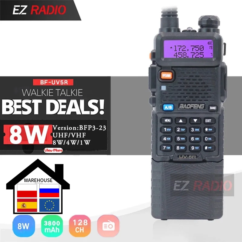 Baofeng UV 5R 3800 мА/ч иди и болтай Walkie Talkie “иди обновления 8 Вт радиоприемник рации Walie 10