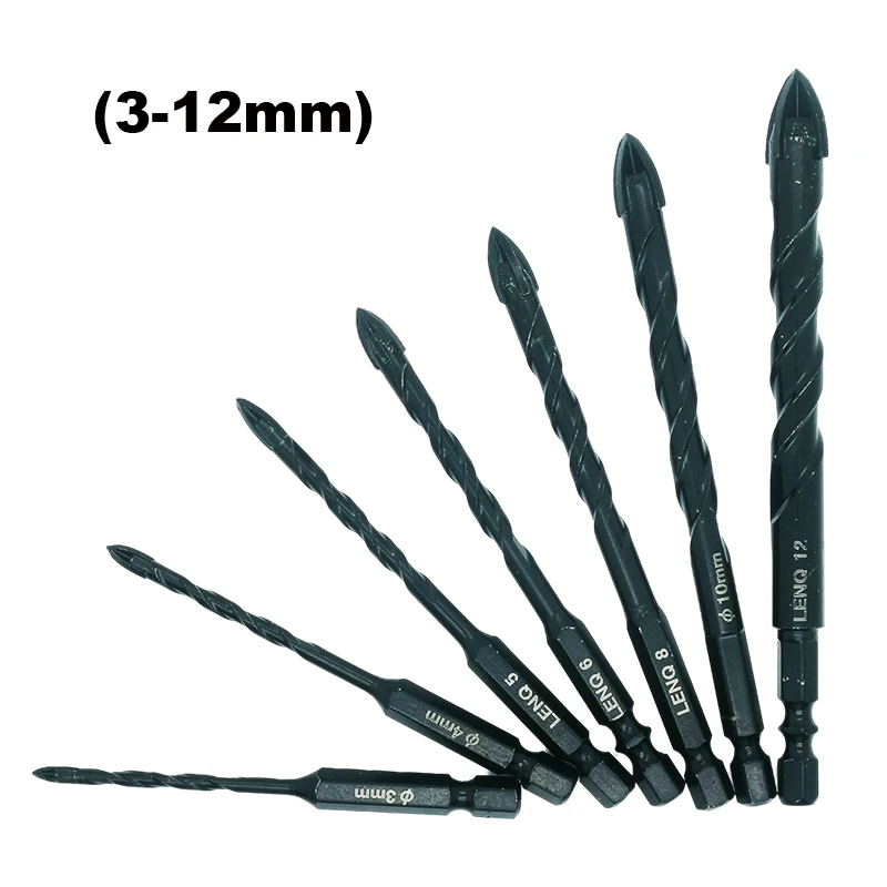

Drill Bit Set 3-12mm Four-blade Ceramic Glass Wood Brick Drill Carbide Head 4/5/7pcs Multifunctional Concrete Hole Opener