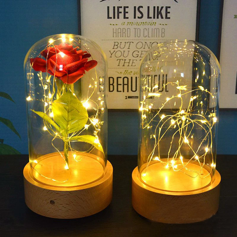 Искусственная красная роза настольная лампа светодиодный прикроватный