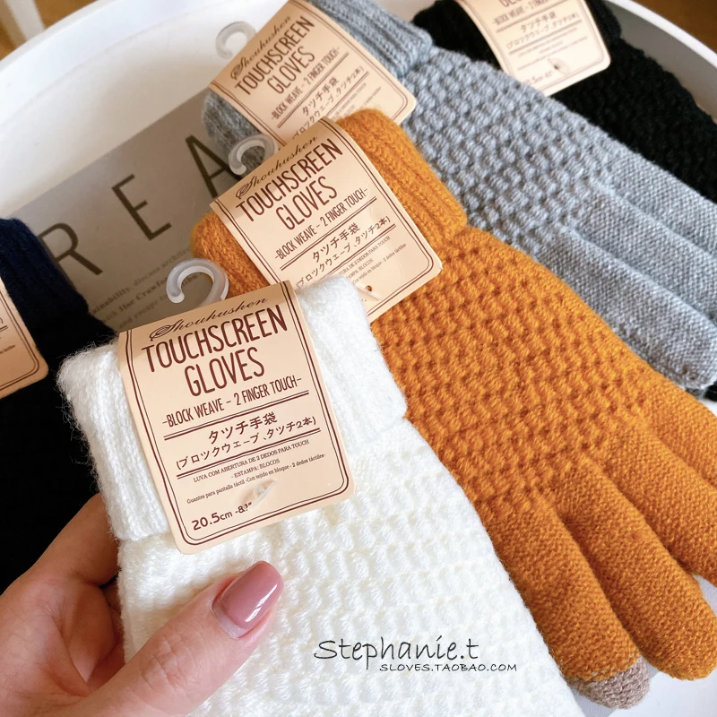 

Wool Women's Cashmere Knitted Gloves Winter Warm Thick Touchscreen Gloves Mittens for Mobile Phone Tablet Pad Solid Color