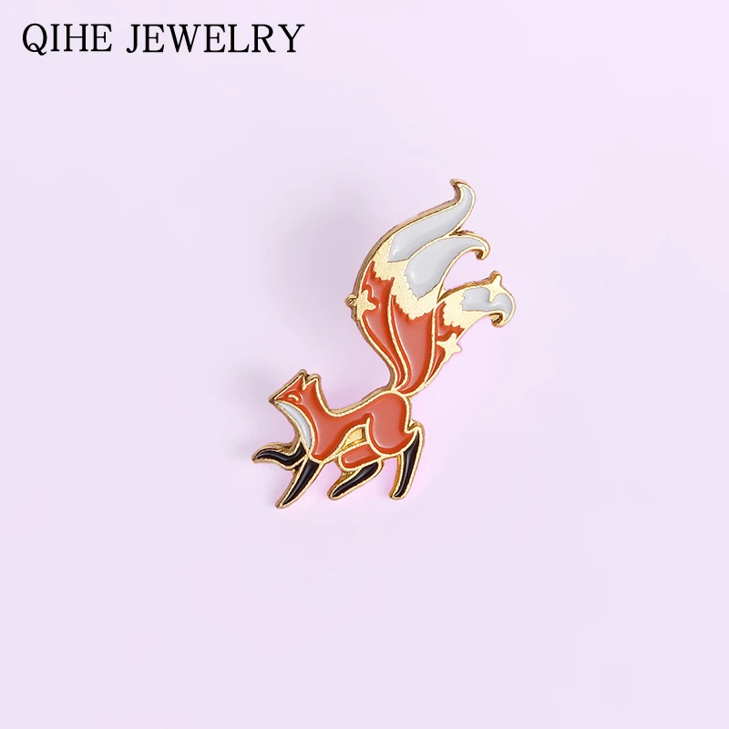 Маленькая брошь в виде лисы треххвостая эмалированная булавка форме