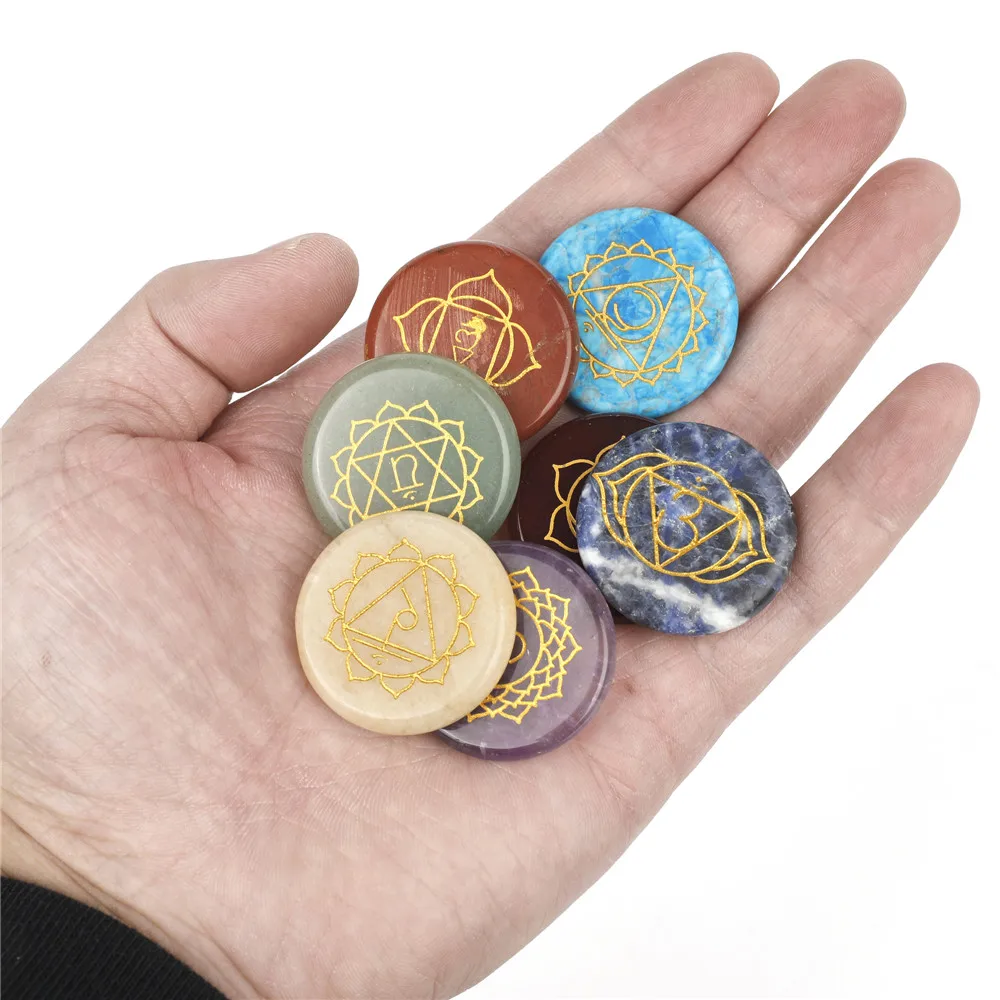 

7PCS Natural Stones Chakra Yoga Rune Stones For Divination 7Colors Energy Healing Chakra Healing Crystal Stones