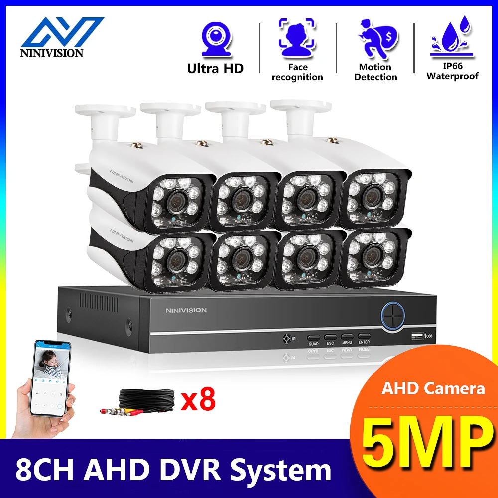 

H.265 5MP Security Camera 1080P 8CH AHD DVR Kit 4/8PCS 5.0MP HD Indoor Outdoor CCTV Camera P2P Video Surveillance System Set