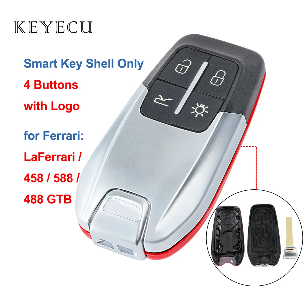 

Keyecu Shell Only Smart Remote Key Case Cover 4 Buttons for Ferrari 458 588 488GTB LaFerrari - with Logo on the Back