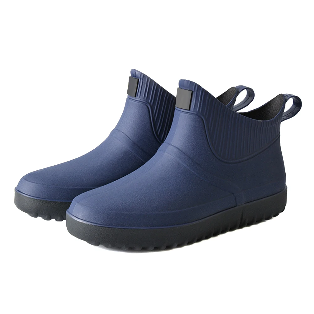 dark blue Мужские резиновые галоши, без шнуровки, водонепроницаемые, на низком каблуке, из ПВХ, резиновые сапоги для работы - Цвет: dark blue