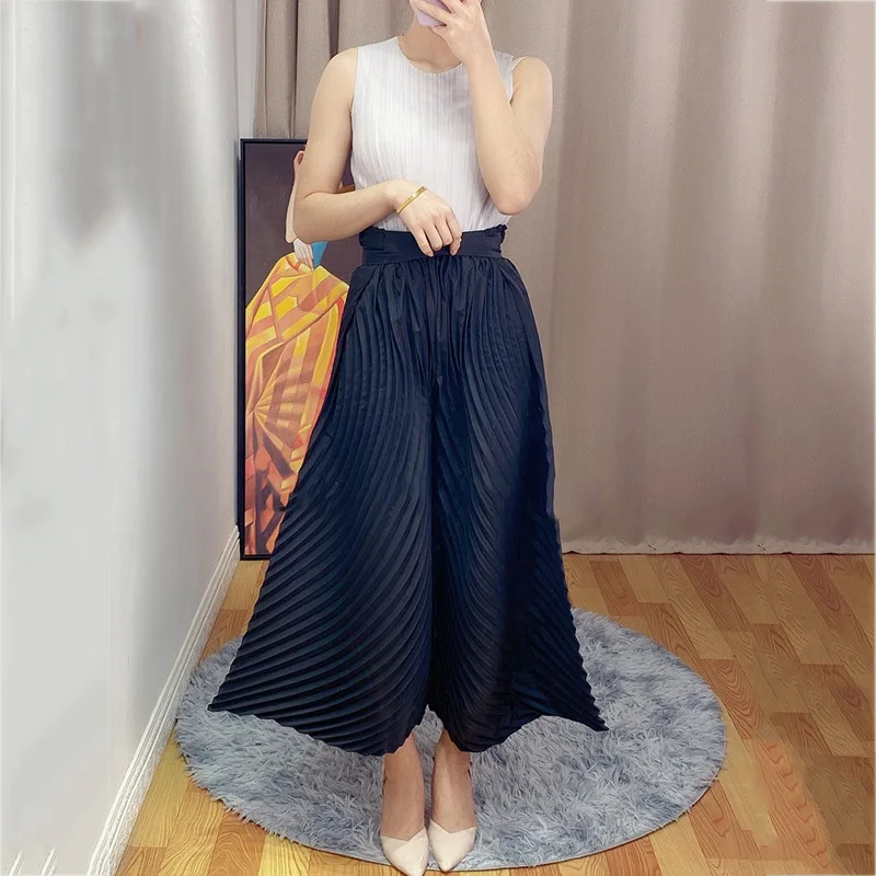 LANMREM High Elastic Waist Black Pleated Big Size Trousers New Loose Fit Pants Women Fashion Tide Spring Autumn 2021 2E1774