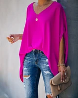 2020 new fashion women summer elegant v neck oversized plus size top lady casual solid long sleeve loose fit blouse