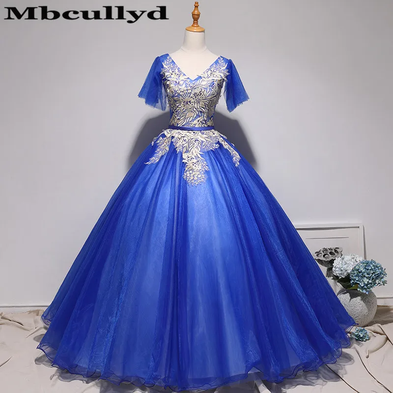 Mbcullyd Королевский платье для празднования 15-летия голубого цвета 2019 с аппликацией