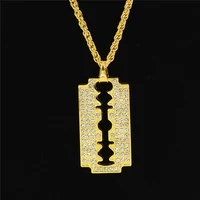 hip hop necklace popular in europe and america hiphop jewelry cuban chain accessories alloy rhinestone blade pendant