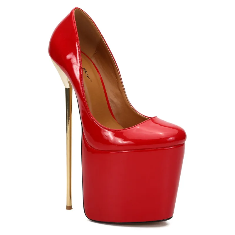 

22CM Thin High Heels Shoes Women PU Slip On Round Toe waterproof Classics fashion Dress Party Wedding shoes for women heels red