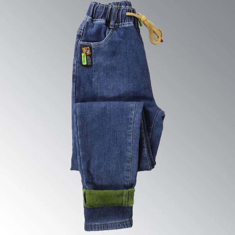 

Джинсы женские зимние утепленные с бархатной подкладкой, повседневные теплые свободные шаровары из денима с высокой талией, уличная одежда...