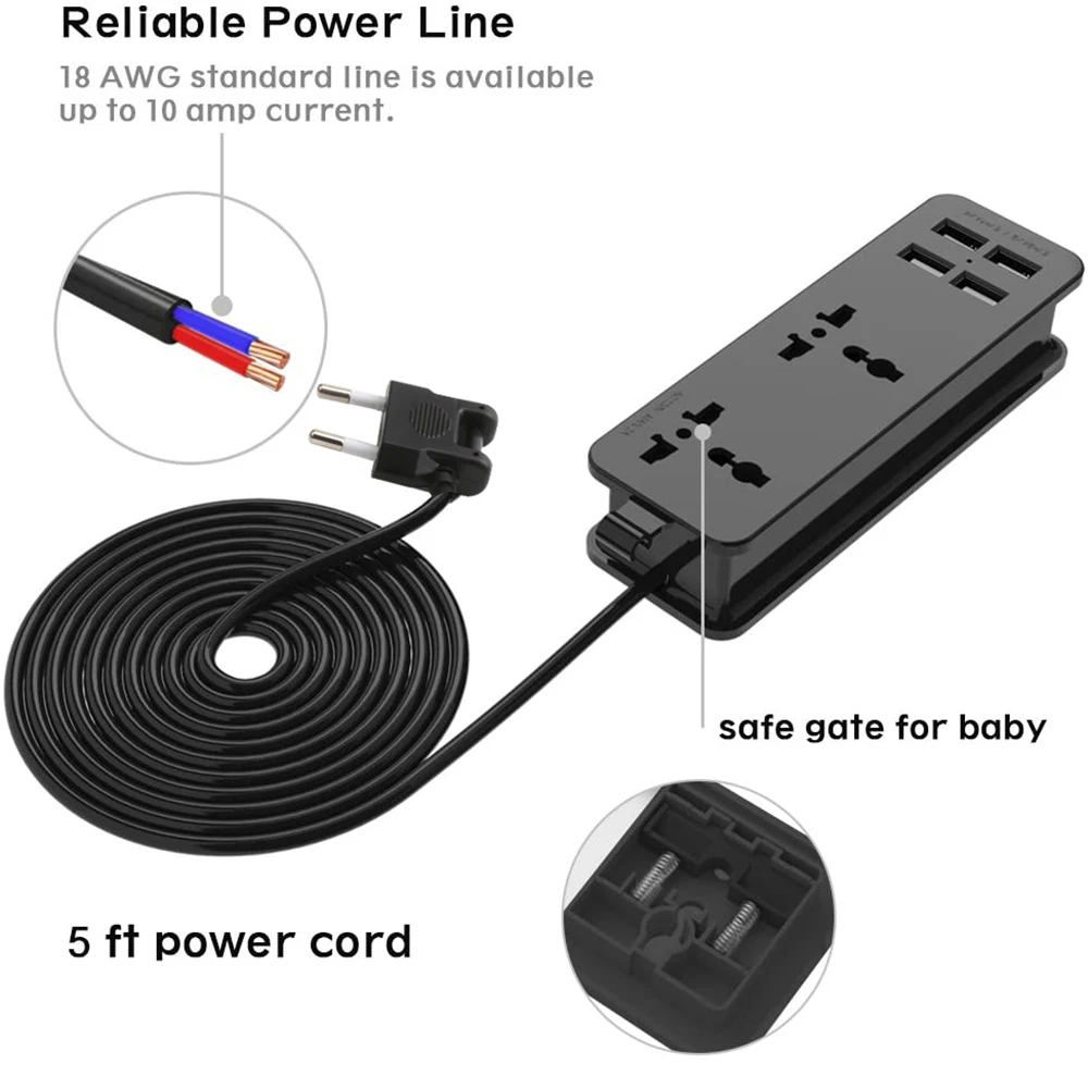 Дорожная розетка Универсальная 2AC 4USB лента питания Европейская вилка полоса