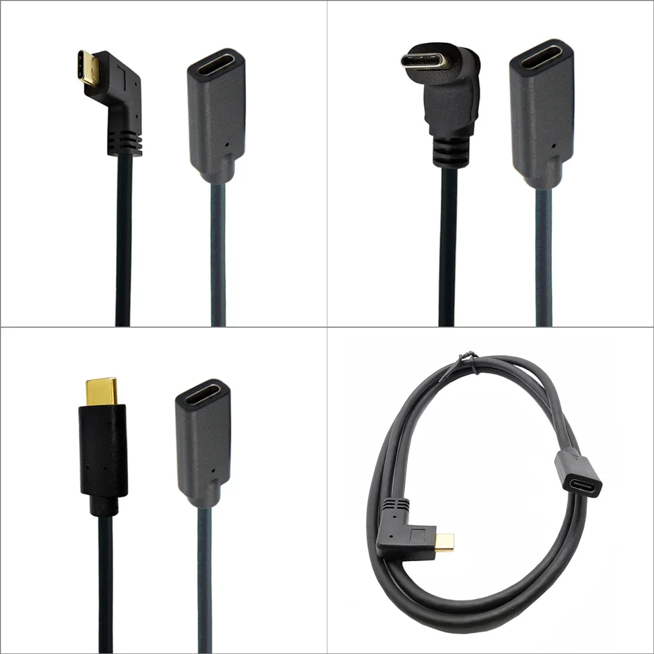 

Gold 10Gb/s 0.3m 0.6m 1m 1.8m Type-C USB 3.1 Male to USB-C Female 90 degree Extension Data Cable Extender Cord Reversible Design