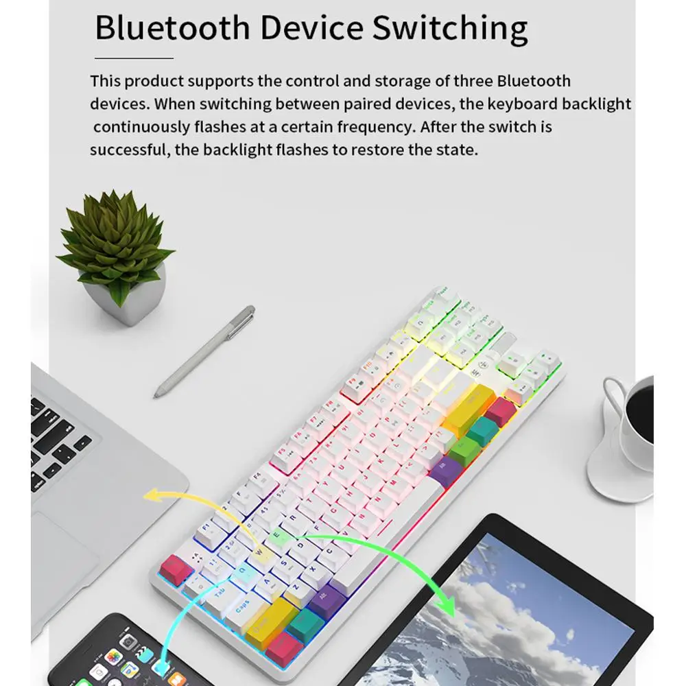 Ajazz K870T механическая клавиатура Bluetooth / Type C Проводная Двухрежимная 87 клавиш