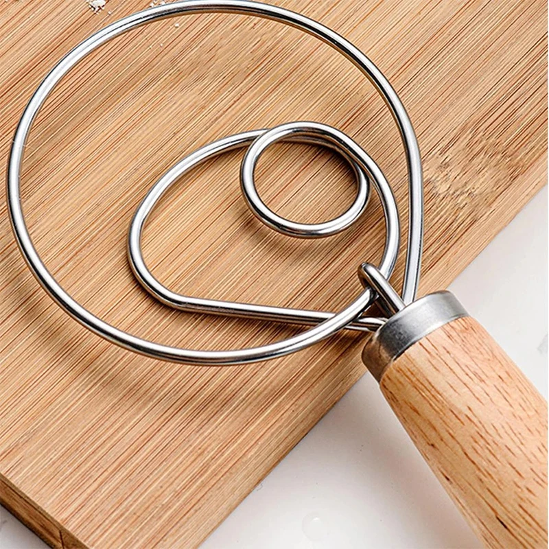

Danish Dough Whisk Stainless Steel Dutch Style Bread Dough Hand Mixer Wooden Handle Kitchen Baking Tools Pastry Blender Paste