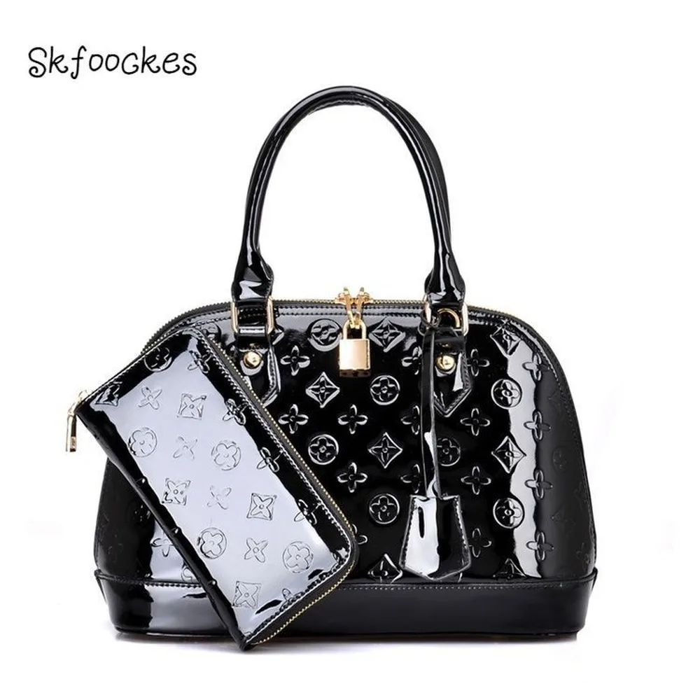 

Skfoockes Women's Bag 2020 New PU Two-piece Bag Embossed Handbag Lacquer Tassel Shoulder Bag European and American Shell Bag