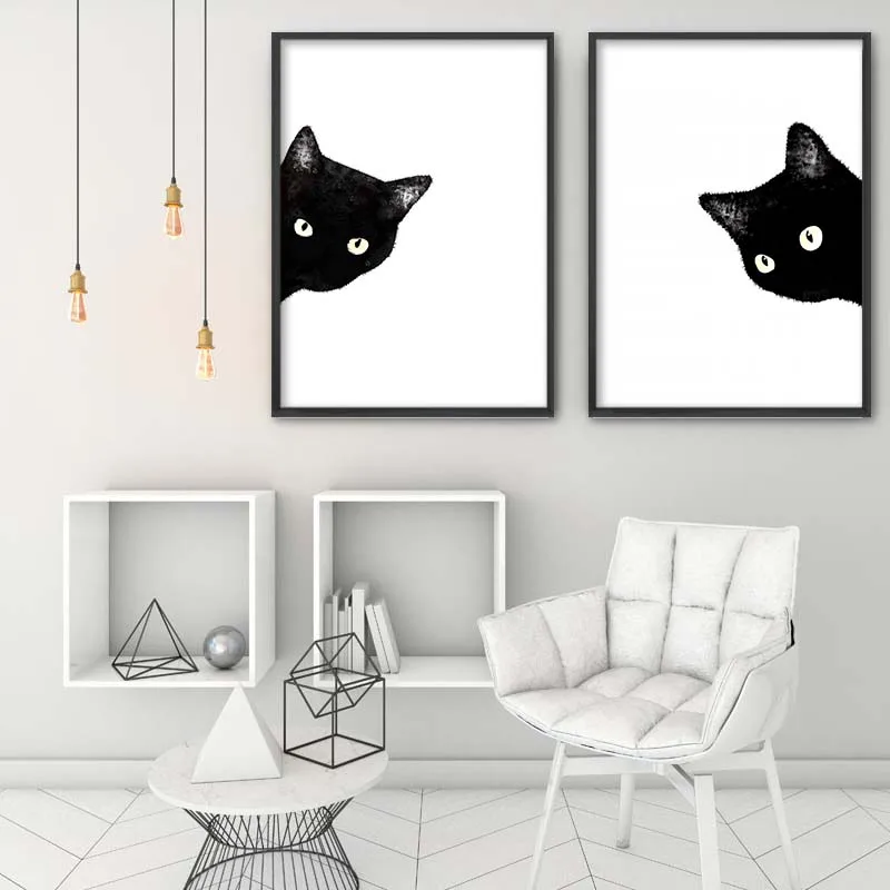 Conisi Акварельная Минималистичная кавайная животная черная кошка голова холст A4