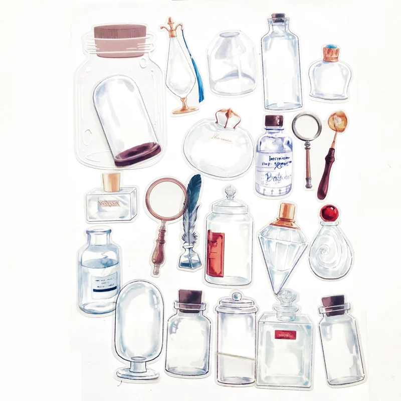 20 pcs/Pack Big Size Clear Glass Bottles Decorative Stickers Handbook Planner Decoration