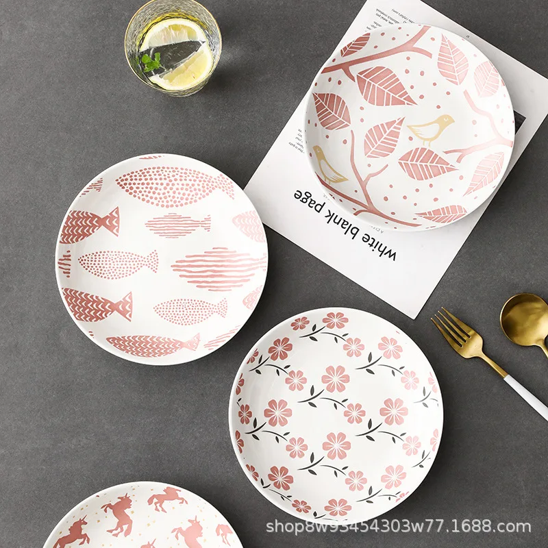 Nordic 8 inch commercial household glaze color ceramic microwave oven dish steak deep tableware wholesale | Дом и сад