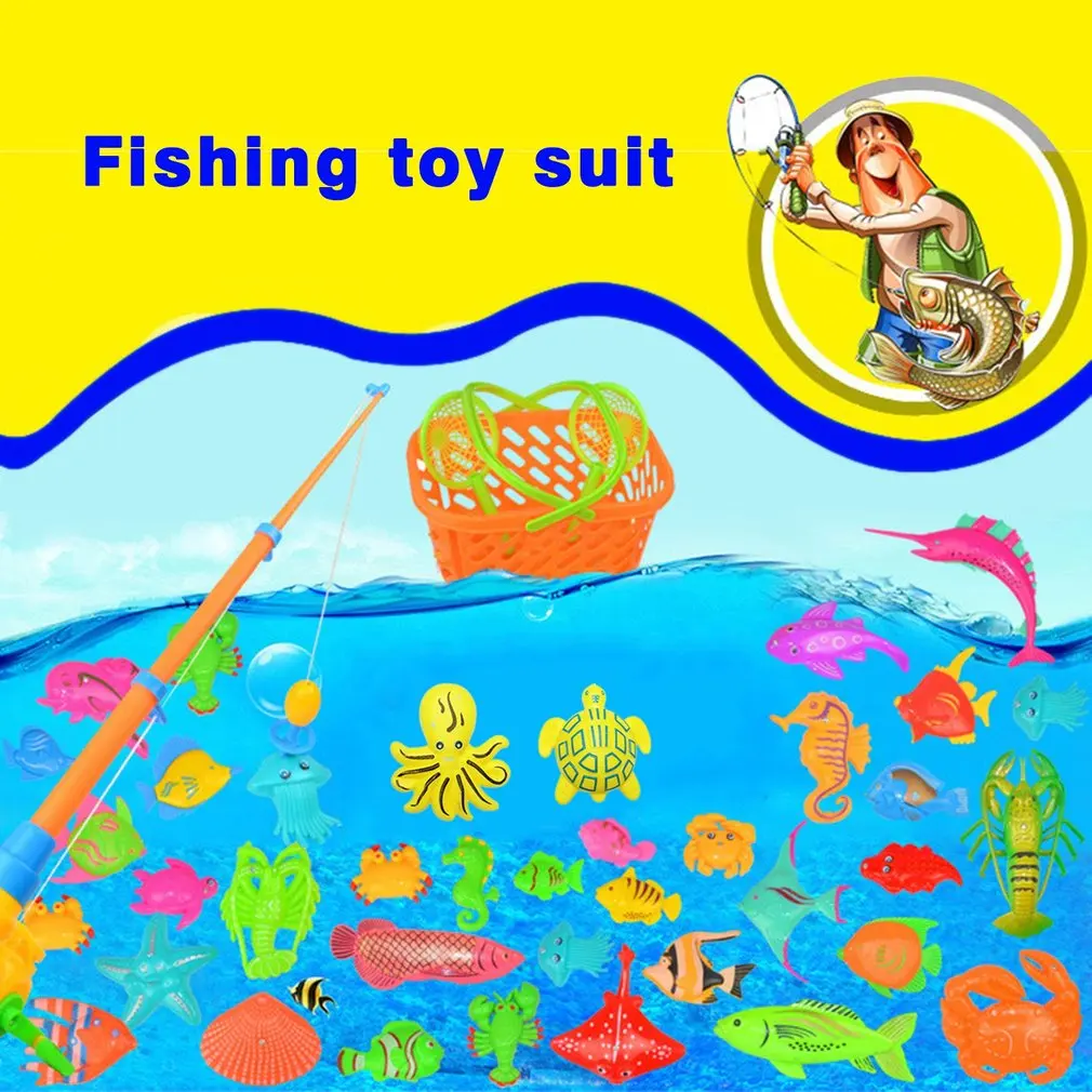 

39/27pcs Kids Magnetic Fishing Toys Set with Inflatable Pool Net Magnet Fishing Rod Funny Classic Toys (Pool Not Included)