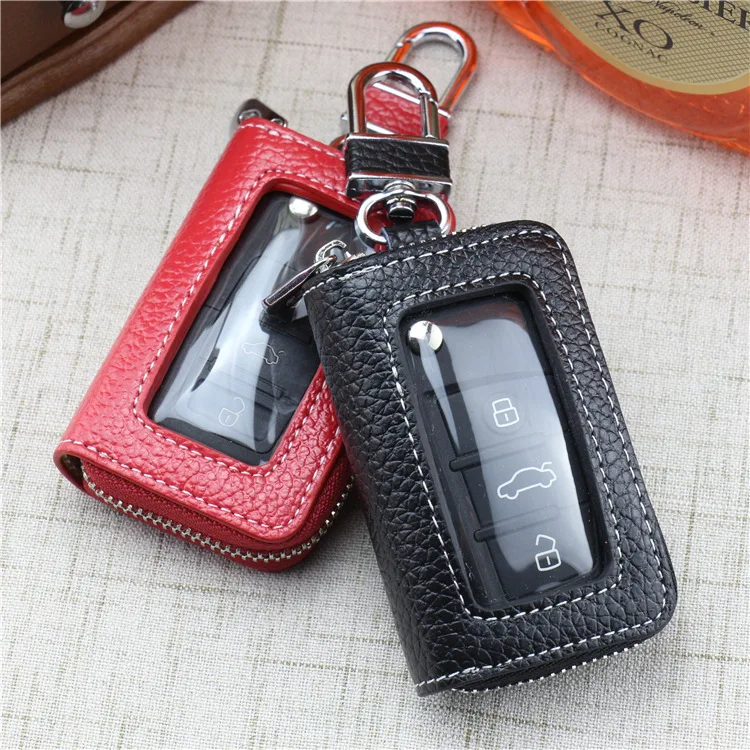 Open sunroof leather car key bag cowhide ring lychee pattern household for men and women | Багаж и сумки