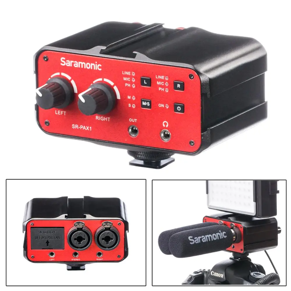 

Saramonic SR-PAX1 2-Channel Audio Mixer with Phantom Power Dual XLR 6.3 & 3.5mm Inputs for iPhone X 8 7 6 Guitar DSLR Camera