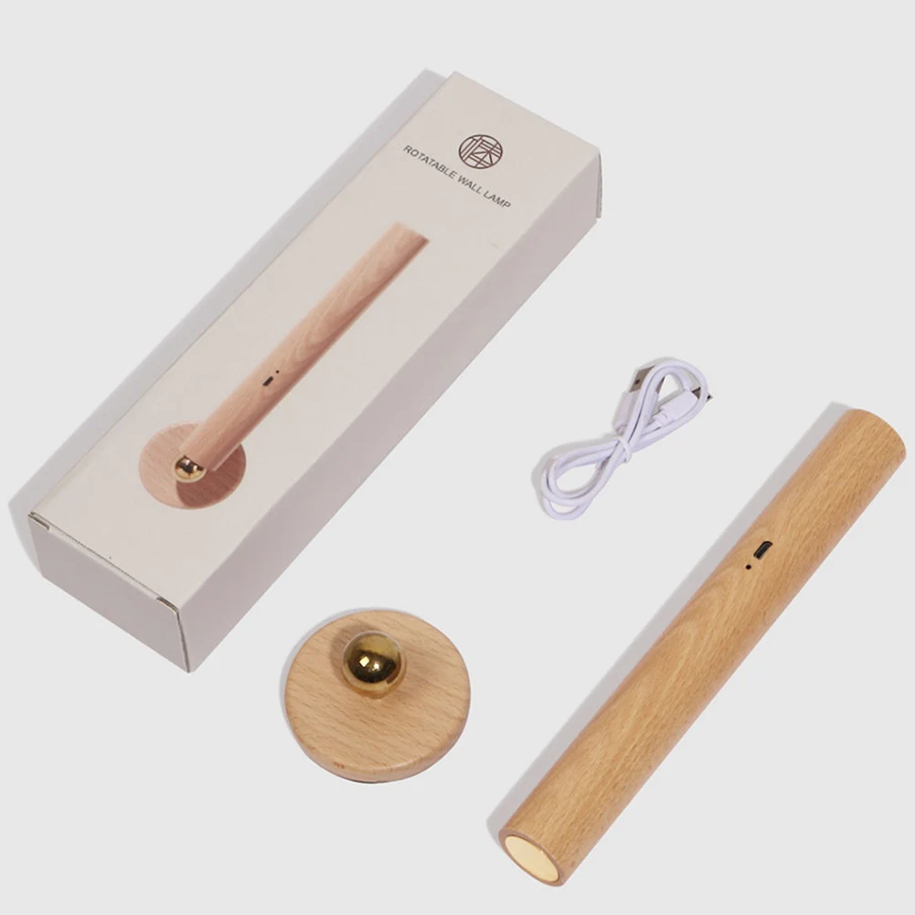 Вращающийся на 360° USB-зарядка деревянный настенный светильник для помещений