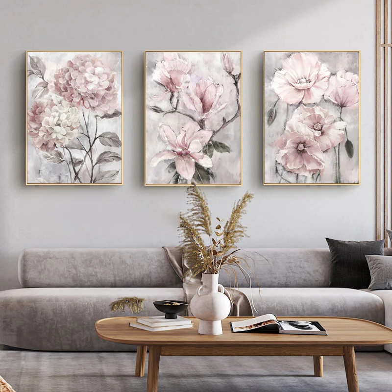 

Watercolor Pink Flowers Wall Art Canvas Painting Modern Home Decor NordicPoster Print Wall Pictures for Living Room Decoration