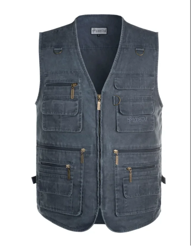 

New spring and autumn men's jeans vest, large size, fattening 16 Pocket Vest, father's casual vest