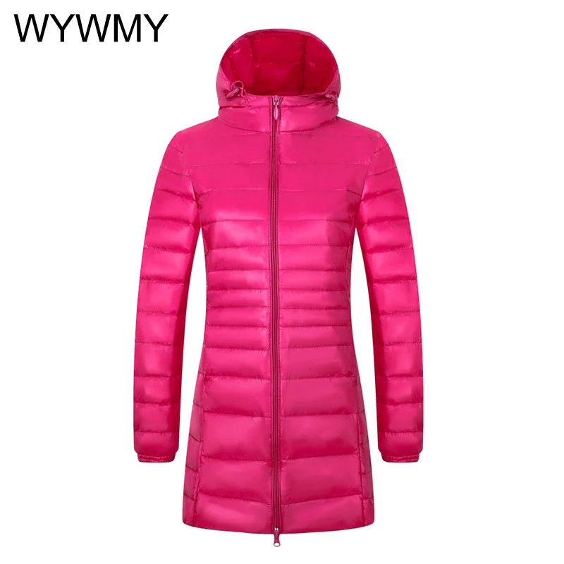 WYWMY Ladies Long Warm Down Coat With Portable Storage Bag New Winter Warm Ultra Light Down Jacket Women Overcoats Plus Size 7XL