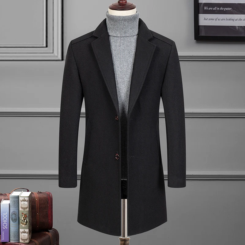Модное однотонное мужское шерстяное пальто высокое качество мужская длинная