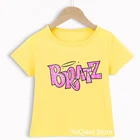 Модная футболка Bratz Y2k, детская одежда, летняя футболка желтого, розового, синего, зеленого цветов, милый подарок на день рождения, топы для детей