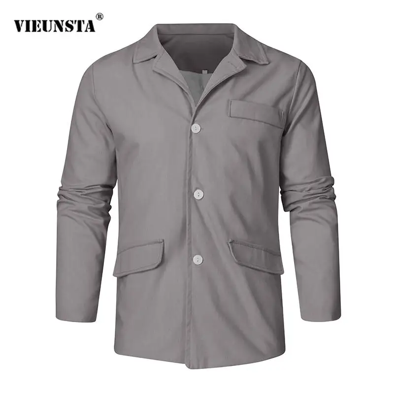 

Autumn Men Long Sleeve Pockets Button Cardigan Tops New Casual Turn-down Collar Shirt Fashion Mens Solid Shirts 2021 Streetwear