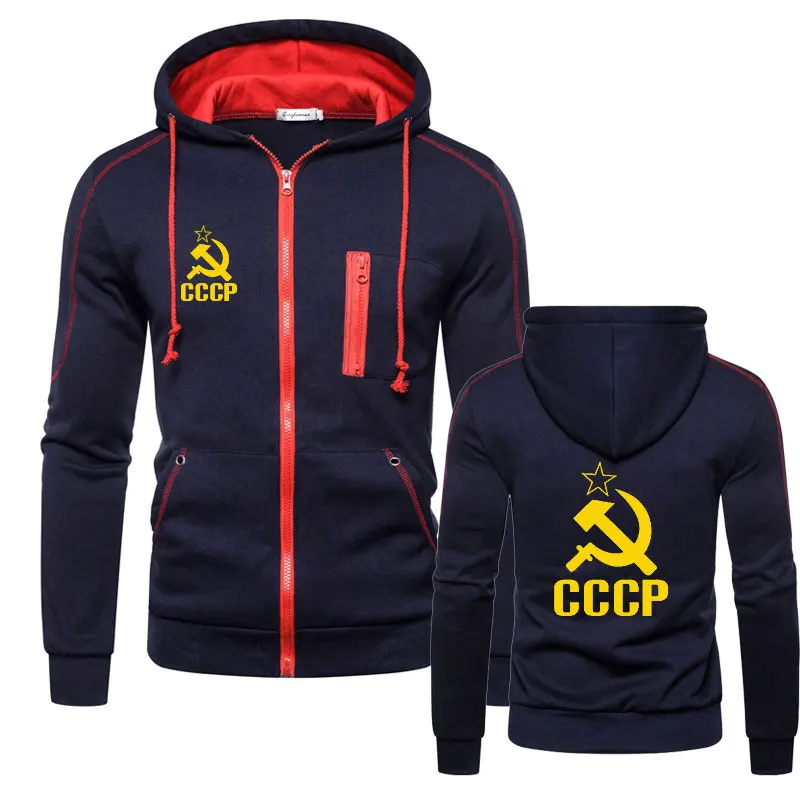 

New Spring Autumn CCCP Russia Men Casual Hoodies Fashion Zipper Hooded Sweatshirt Man Autumn Warm Hoody Streetwear Hip Hop Coat