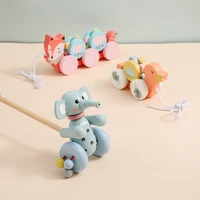 wooden toy baby educational elephant trailer toy traction hand drawn string pull rope toys push children drag toys gift for kids