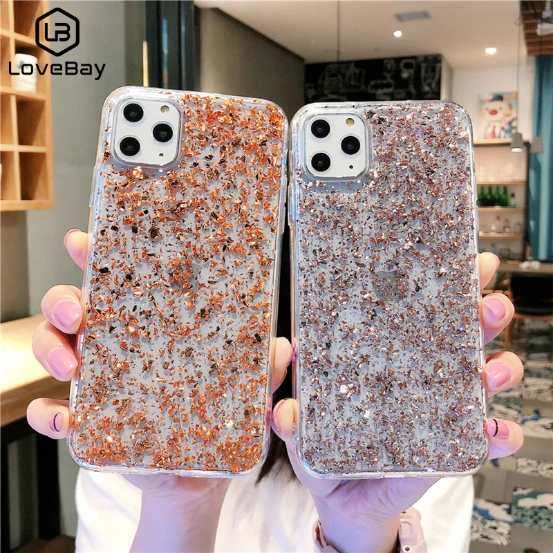Lovebay Блестящий Золотой фольгированный чехол для телефона iPhone 11 Pro Max 7 8 Plus X XS